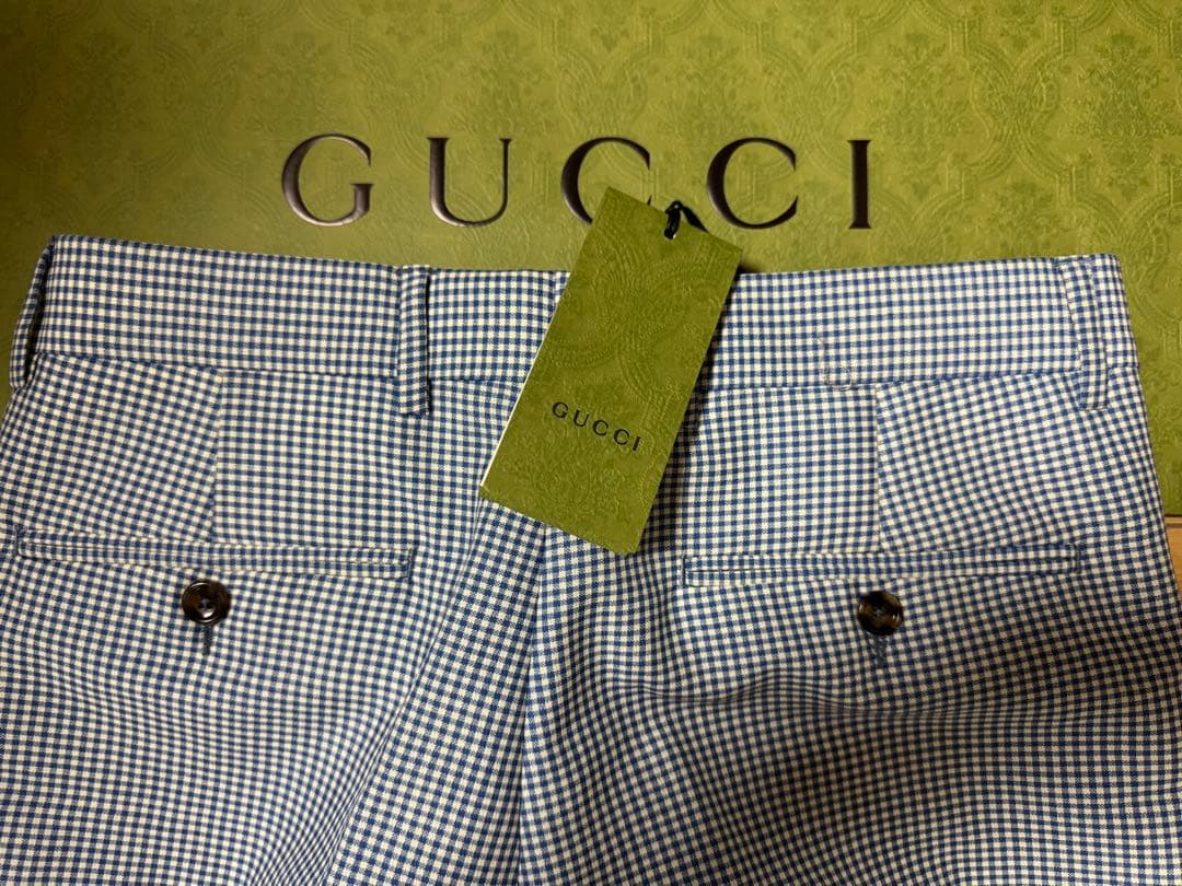 (最終価額) GUCCI 青と白のチェック スラックス