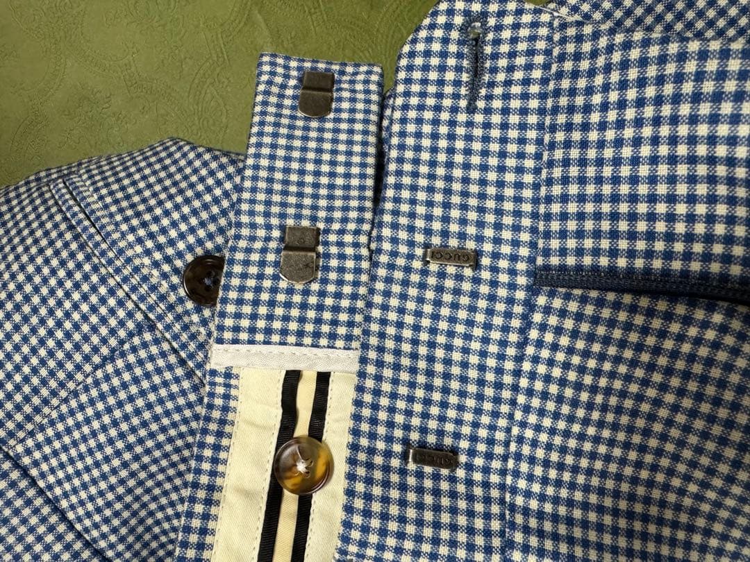 (最終価額) GUCCI 青と白のチェック スラックス