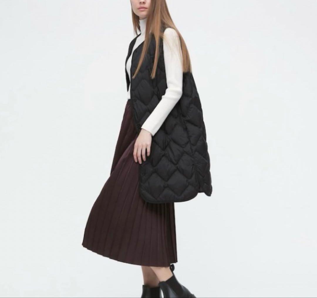 ユニクロ ウルトラライトダウン ロング ベスト M ブラック ポーチ付 L