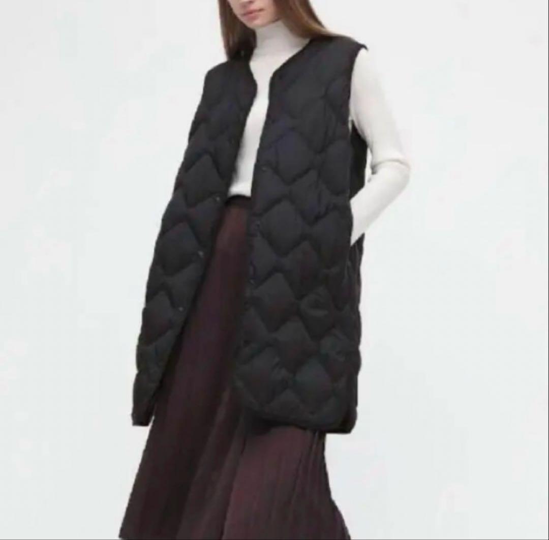 ユニクロ ウルトラライトダウン ロング ベスト M ブラック ポーチ付 L