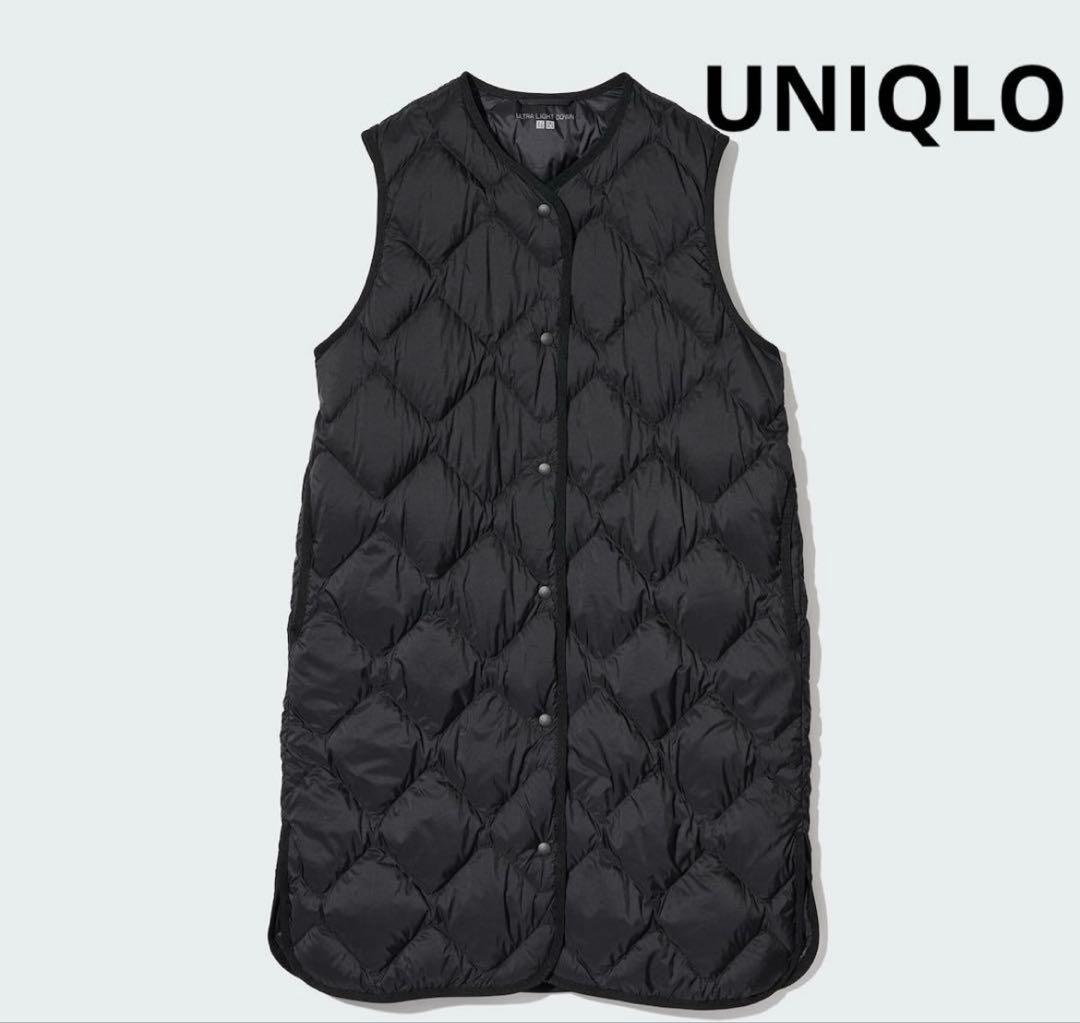 ユニクロ ウルトラライトダウン ロング ベスト M ブラック ポーチ付 L