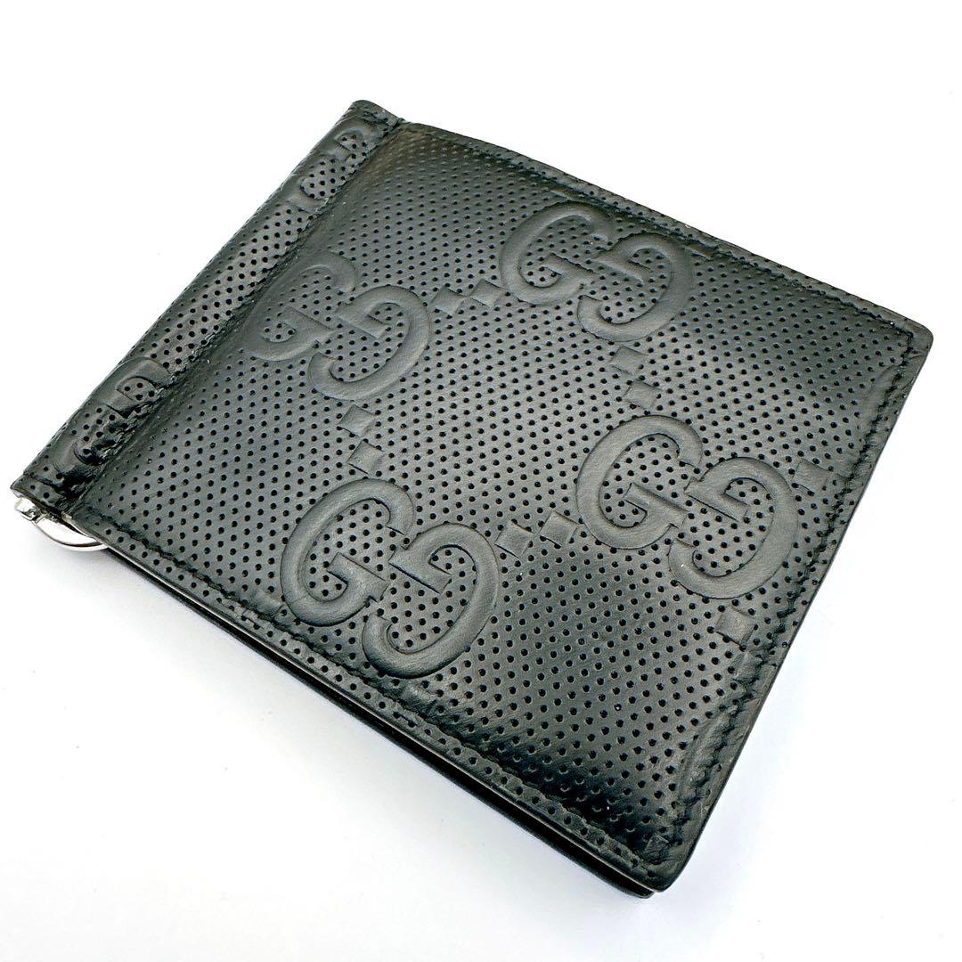 美品　グッチ マネークリップ 札入れ GGエンボス デカロゴ ブラック 黒　希少