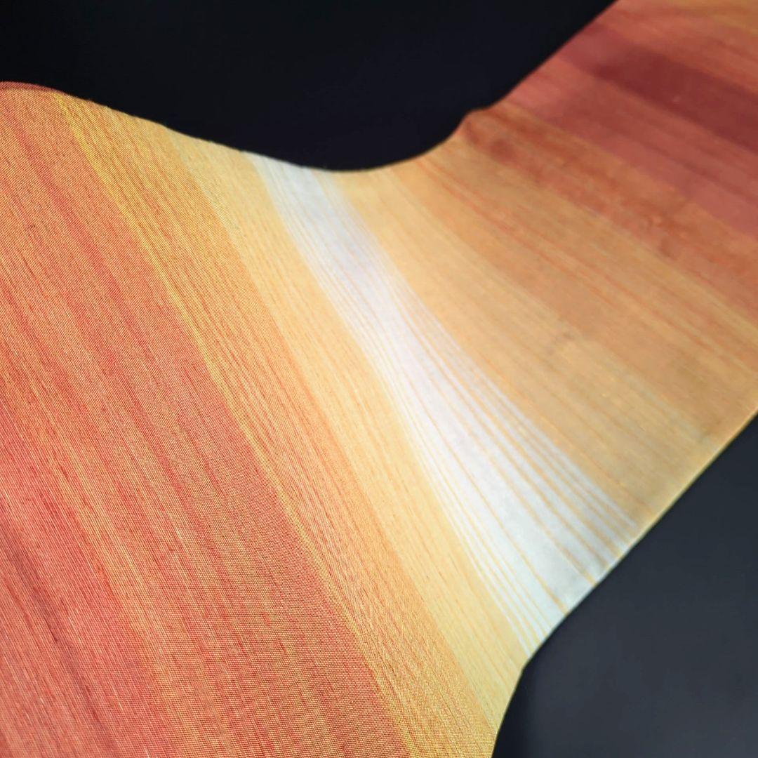 H-286 袋帯 正絹 全通 紬 グラデーション 赤 オレンジ 黄 白