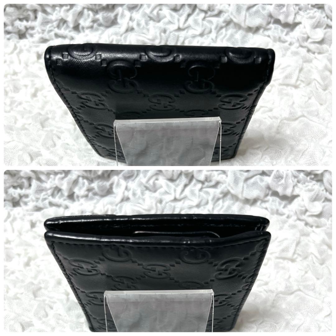 極美品✨GUCCI ブラックレザー 二つ折り財布　グッチ　シマ　GG ウォレット