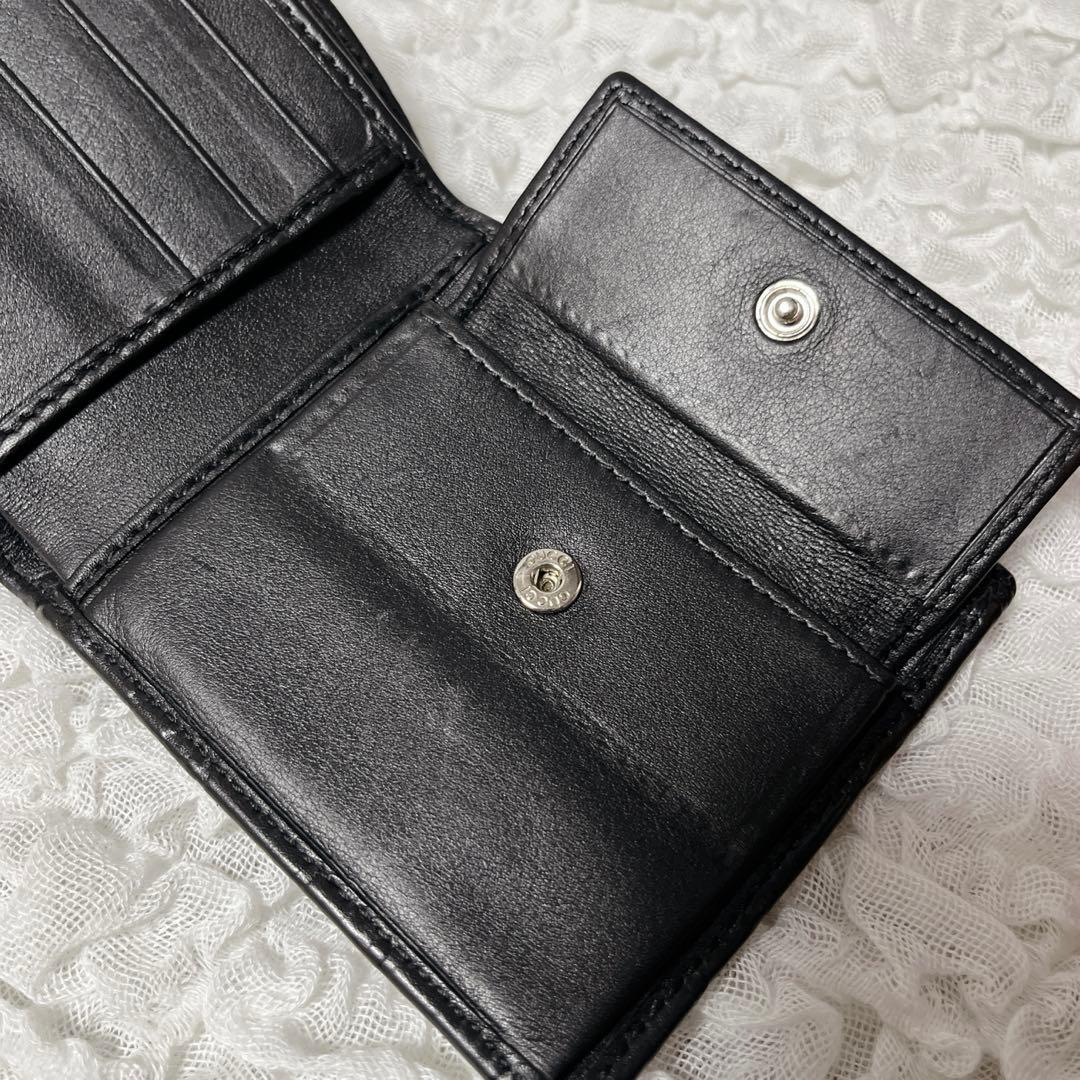 極美品✨GUCCI ブラックレザー 二つ折り財布　グッチ　シマ　GG ウォレット