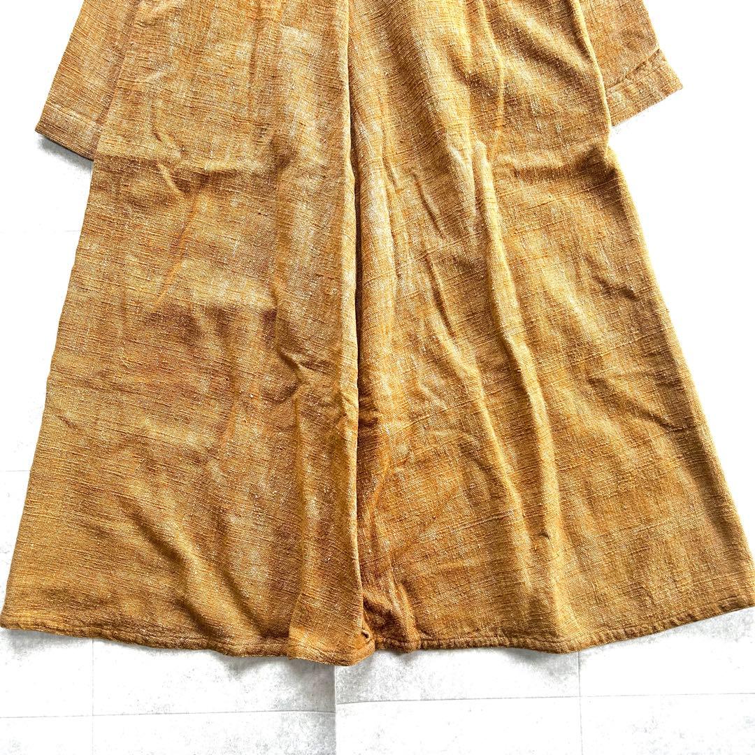 美品　うさと　usaato 天然草木染　ノーカラー　Aラインワンピース　手織り