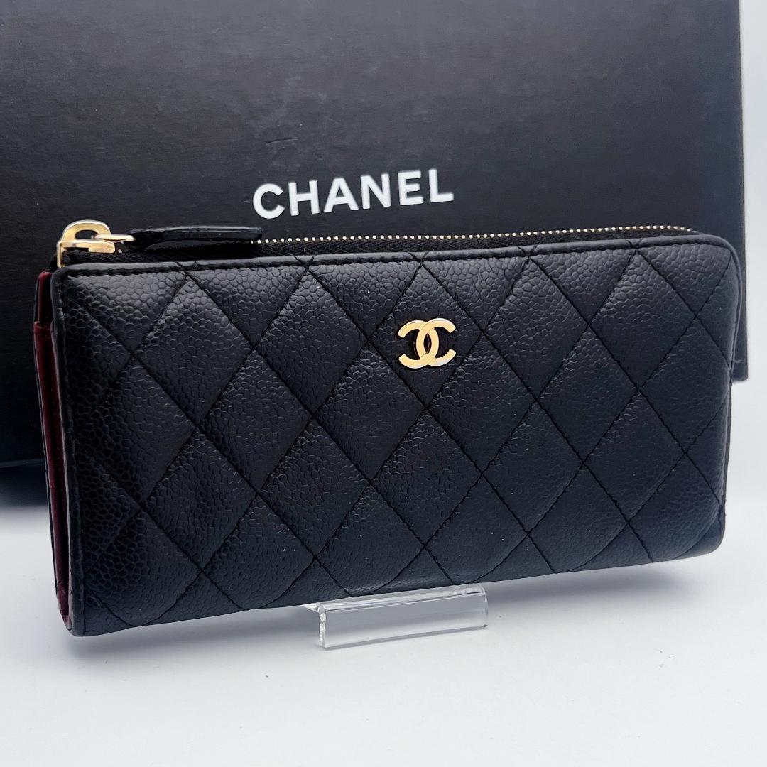 プレゼント用！開運財布！シャネル マトラッセ キャビア黒財布 正規保証2952.