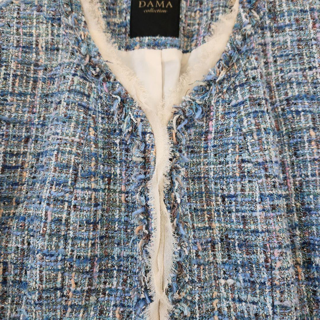 極美品✨ダーマコレクション ツイードノーカラージャケット フリンジ