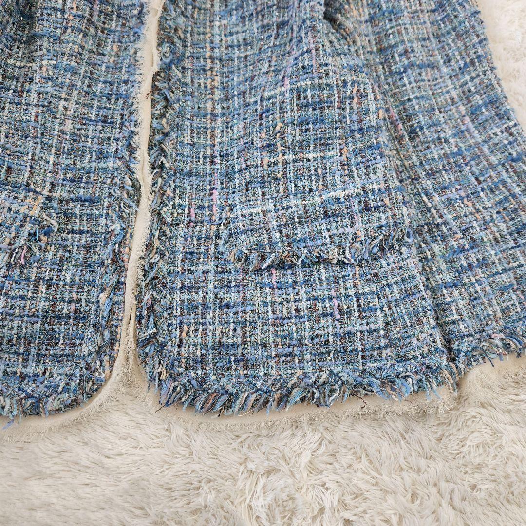 極美品✨ダーマコレクション ツイードノーカラージャケット フリンジ
