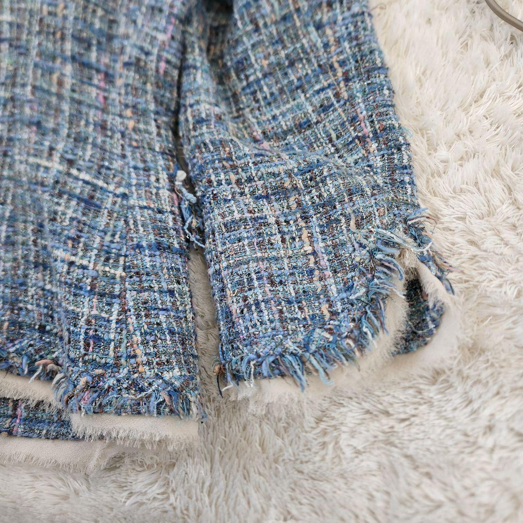 極美品✨ダーマコレクション ツイードノーカラージャケット フリンジ