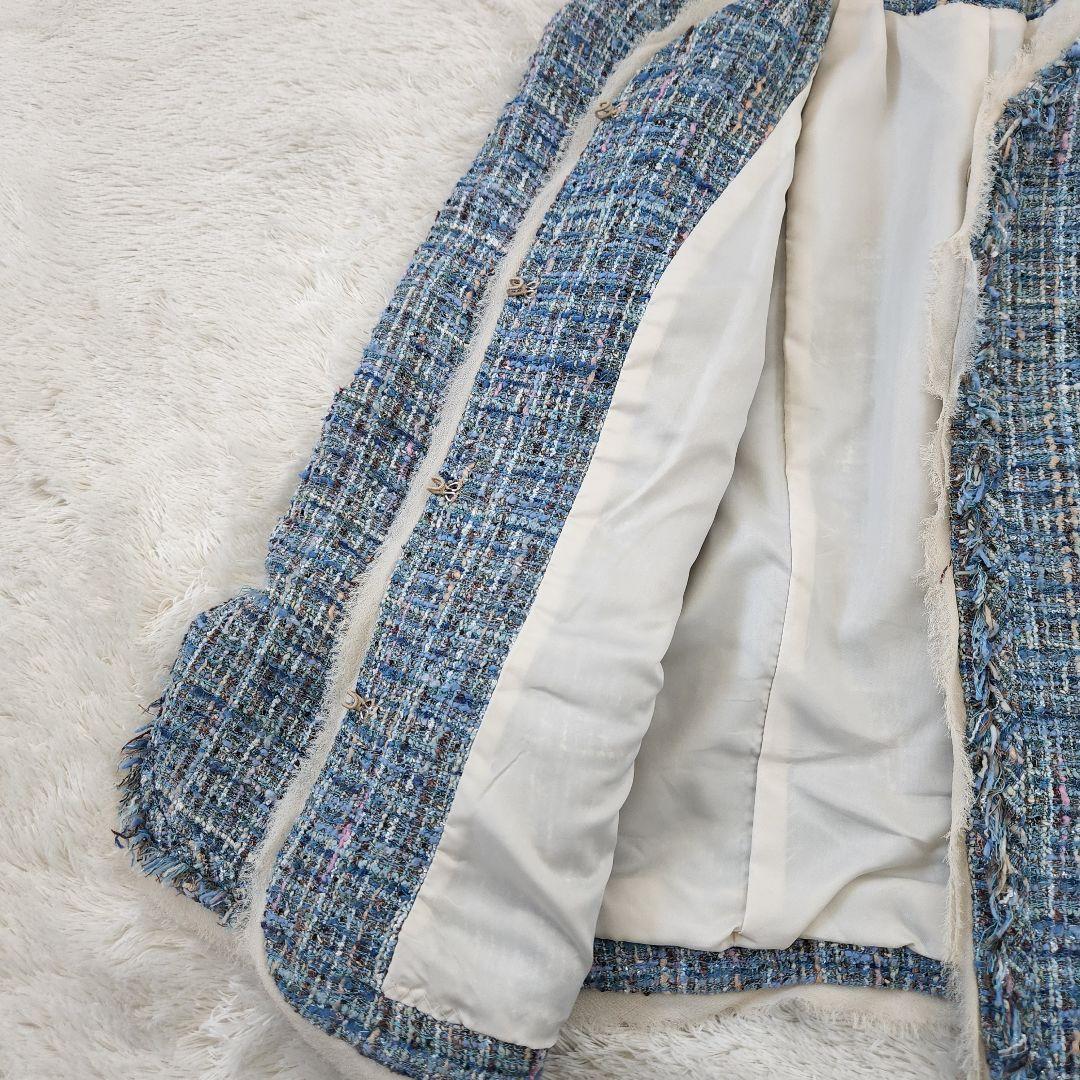 極美品✨ダーマコレクション ツイードノーカラージャケット フリンジ