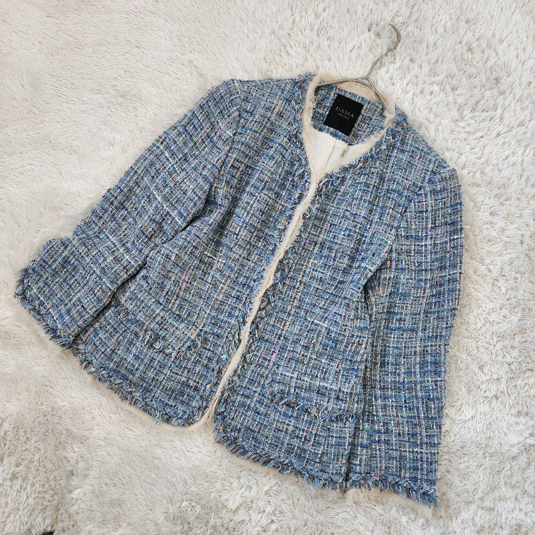 極美品✨ダーマコレクション ツイードノーカラージャケット フリンジ