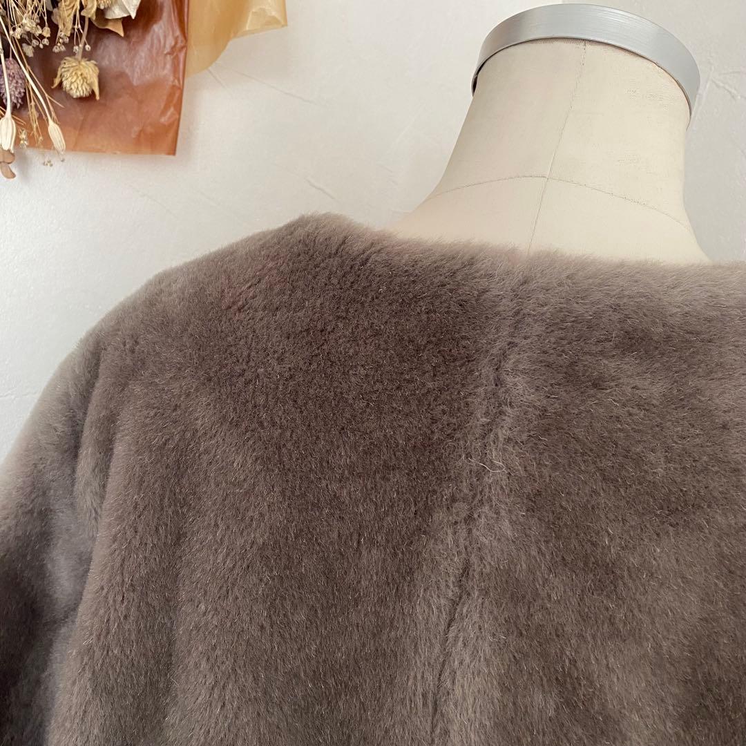 新品タグ付　自由区　ウールムートン　ロングコート　ノーカラー　グレー