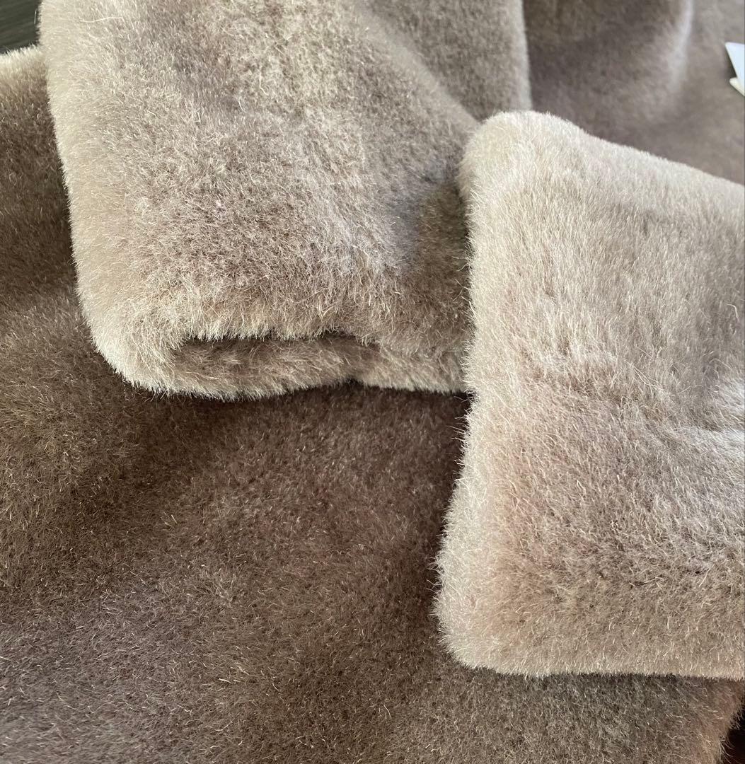 新品タグ付　自由区　ウールムートン　ロングコート　ノーカラー　グレー