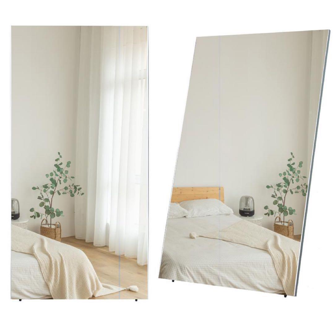 割れない鏡 全身ミラー 160×100cm 壁掛け・立て掛け ホワイト□★／