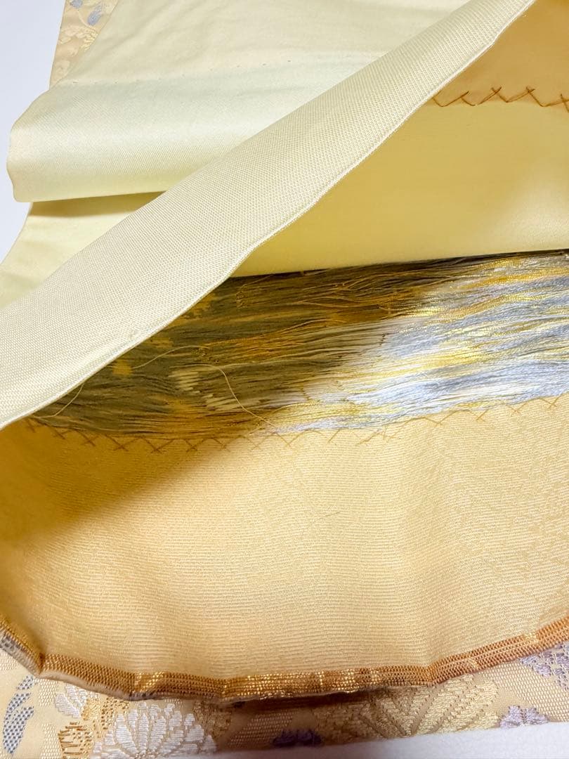 高級 袋帯 六通柄 唐織 ベージュ 七宝柄 フォーマル 訪問着 留袖 色無地