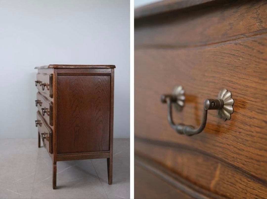 アンティーク猫脚3段チェスト/フランス輸入/ドロワー/飾り棚