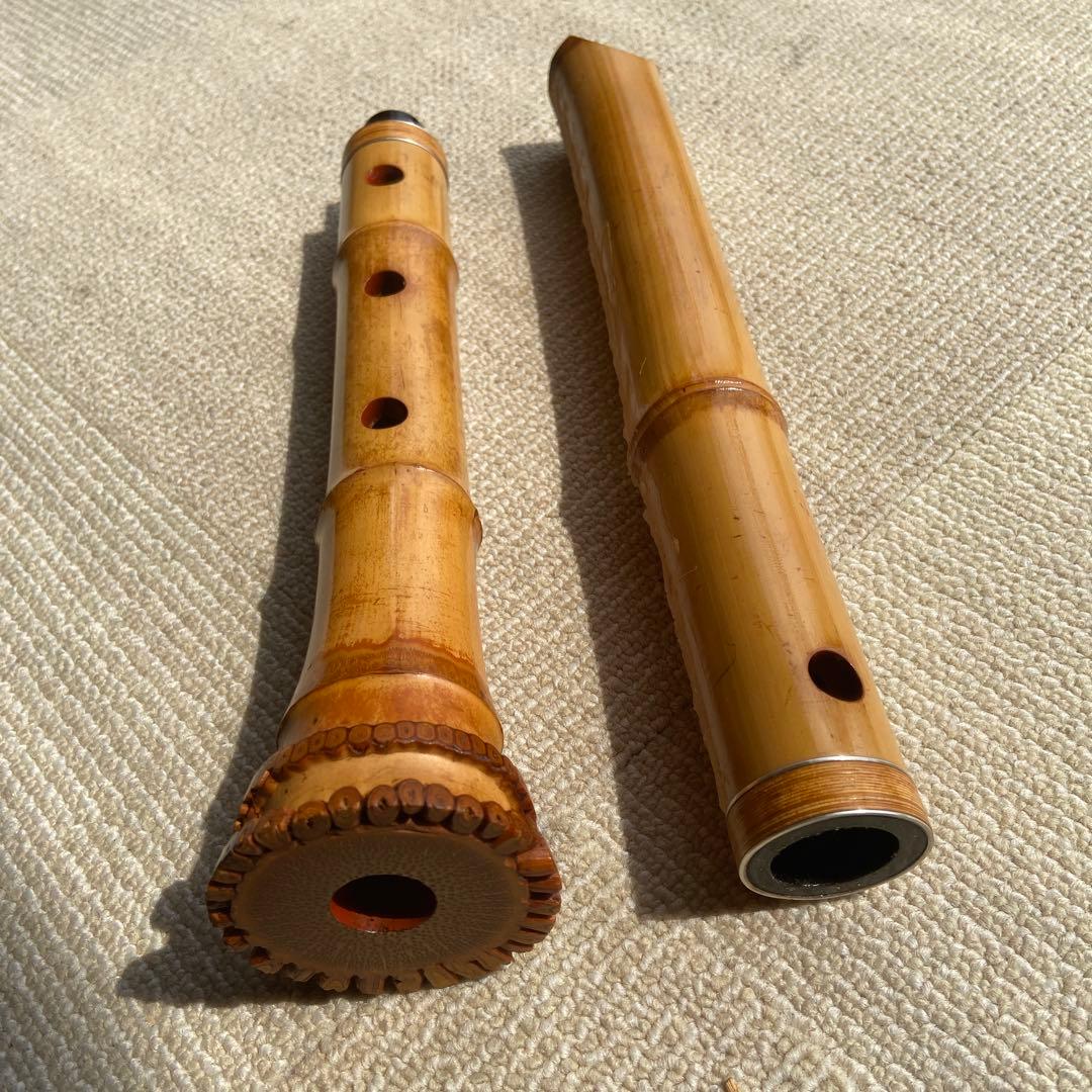 尺八本体 竹製 206 一尺八寸管　唄口金巻き　精華銘四印　ジャンク品