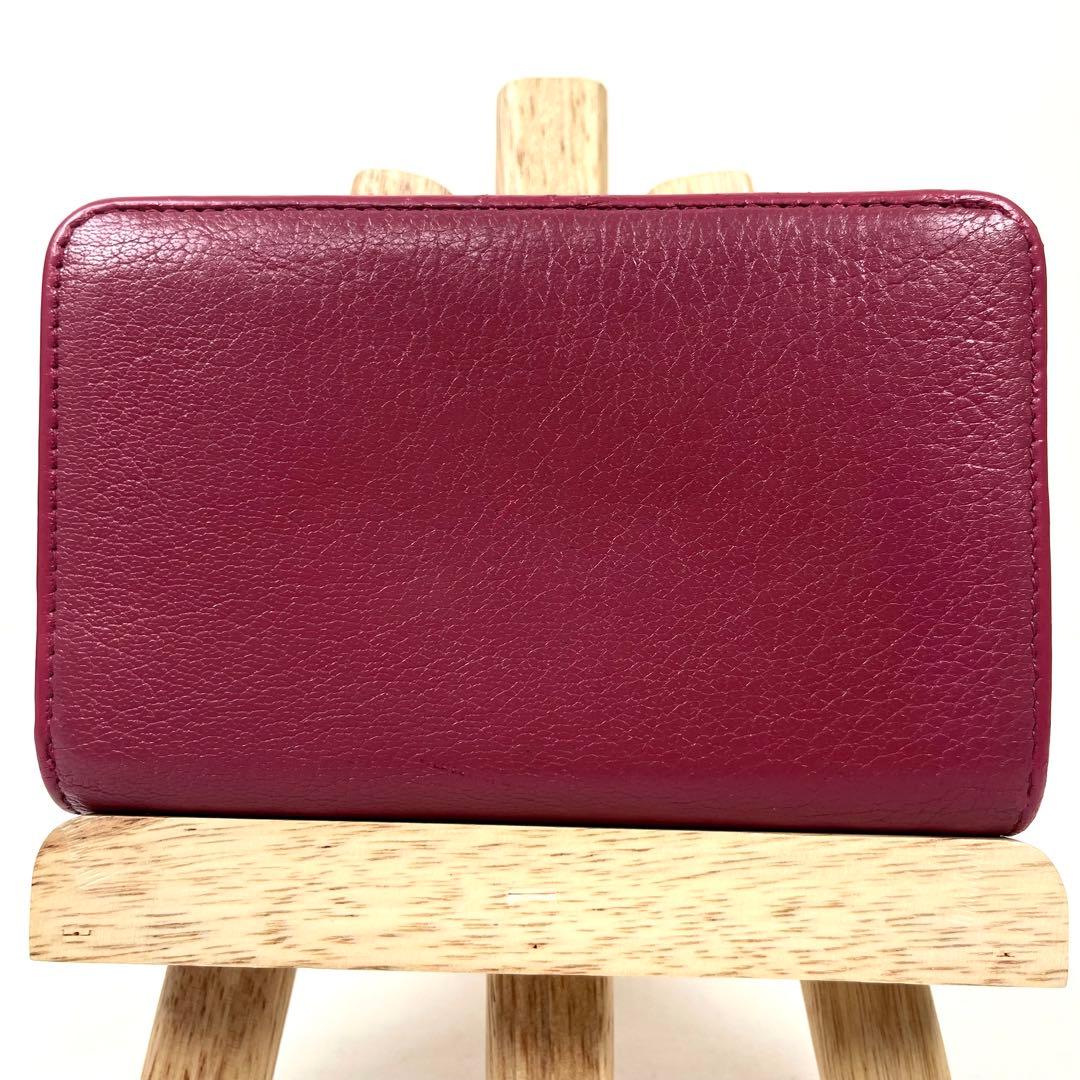 ミュウミュウ　折り財布　ロゴプレート　リボン　バイカラー　レザー　コンパクト　美