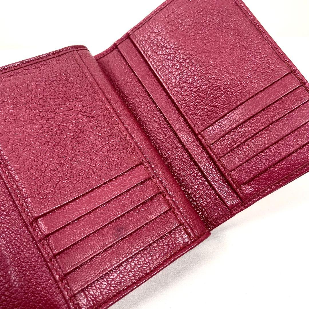 ミュウミュウ　折り財布　ロゴプレート　リボン　バイカラー　レザー　コンパクト　美