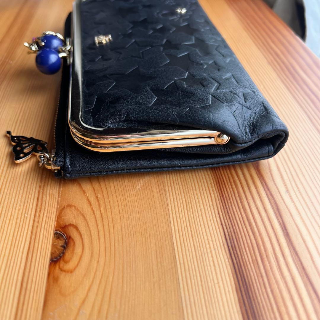 美品 ANNA SUI プレイングキャット 長財布 がま口 ブラック