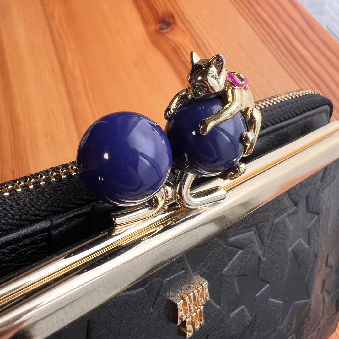 美品 ANNA SUI プレイングキャット 長財布 がま口 ブラック