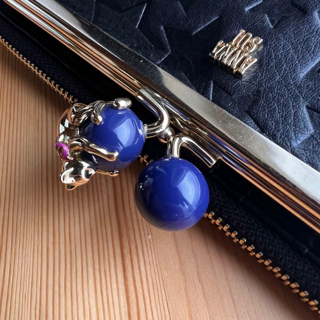 美品 ANNA SUI プレイングキャット 長財布 がま口 ブラック