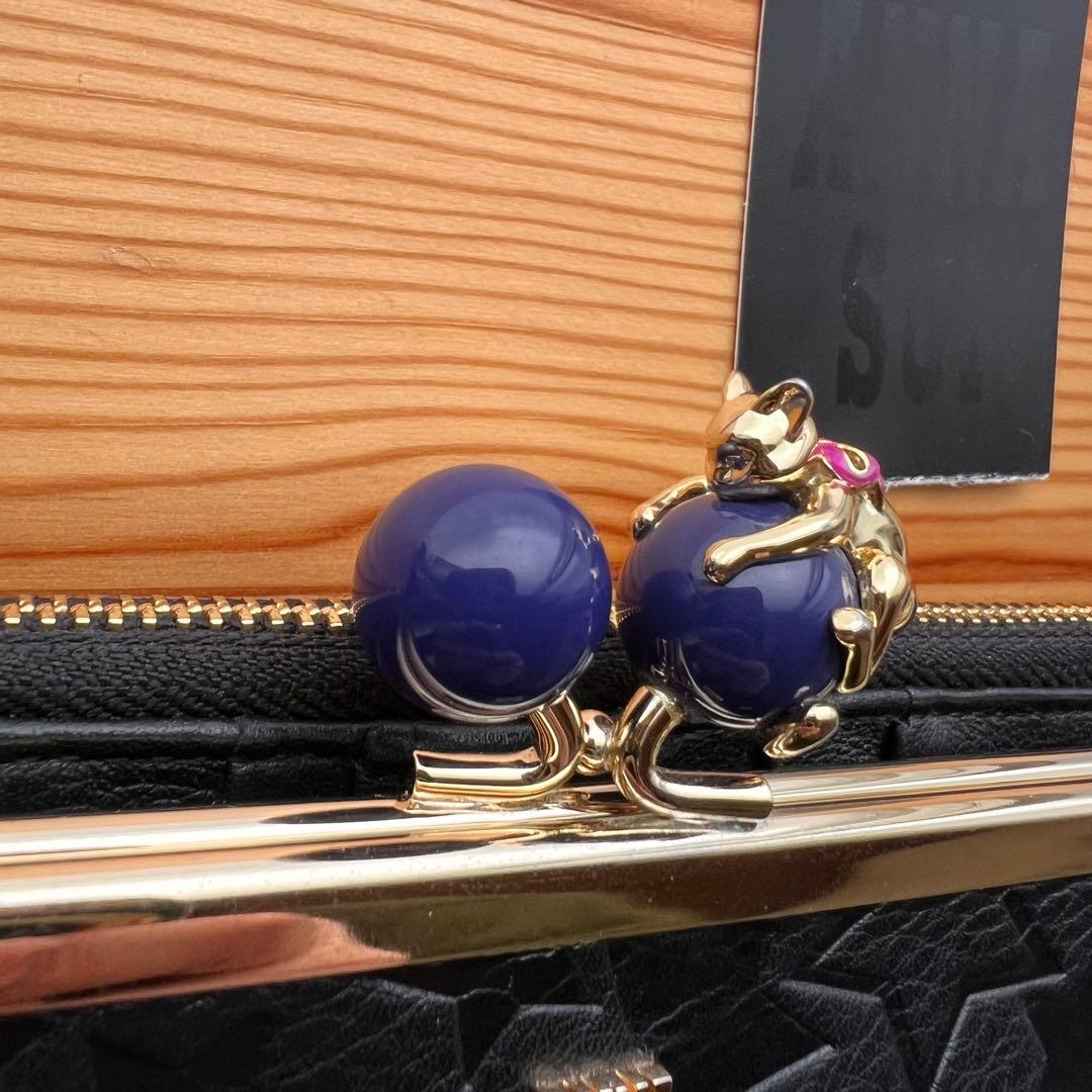 美品 ANNA SUI プレイングキャット 長財布 がま口 ブラック