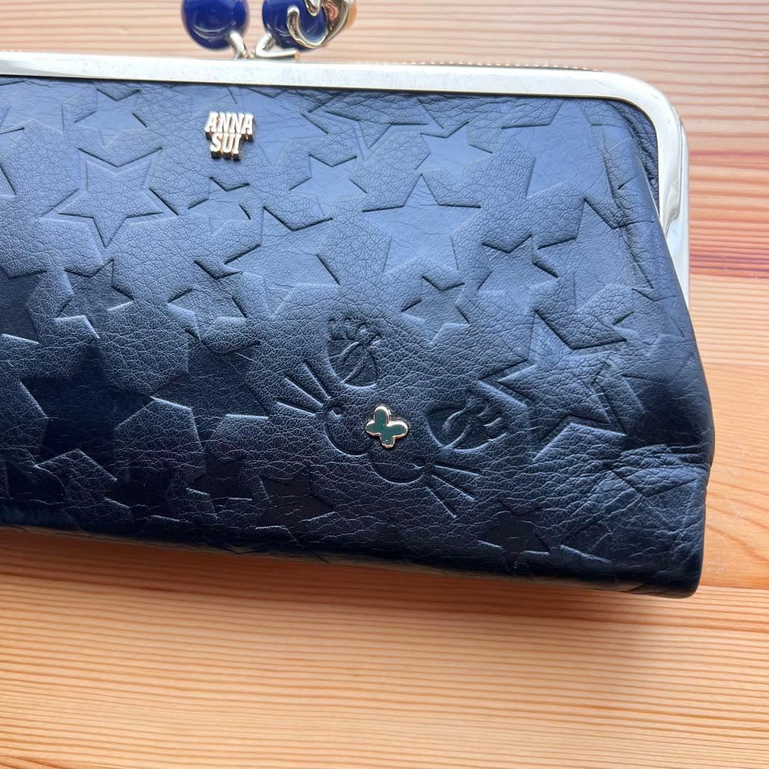 美品 ANNA SUI プレイングキャット 長財布 がま口 ブラック