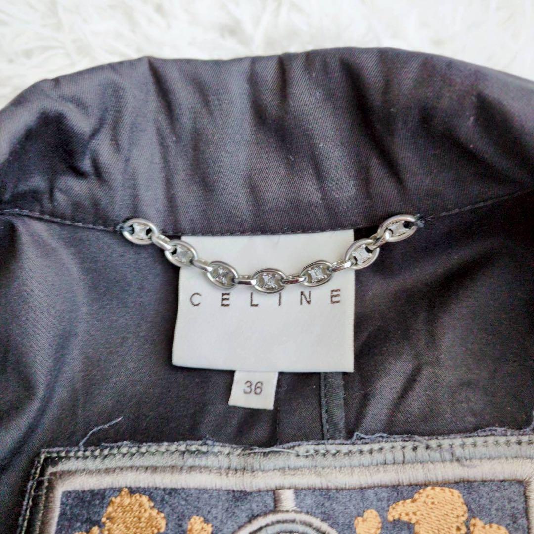 ◾︎希少◾︎ セリーヌ トレンチコート ワイドスリーブ エンブレム ブラック 36