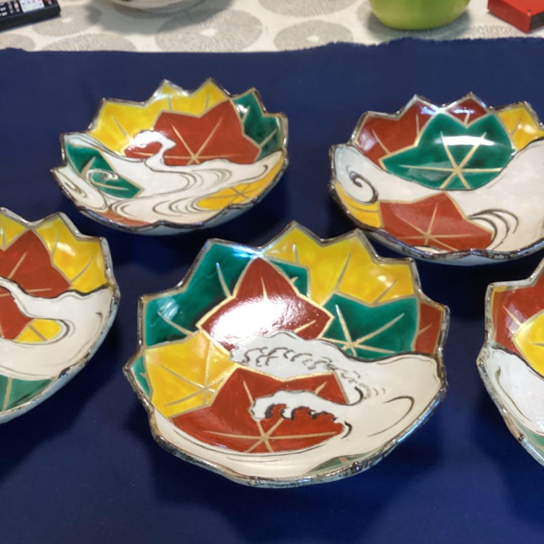 京焼乾山写竜田川向付5客　新品未使用