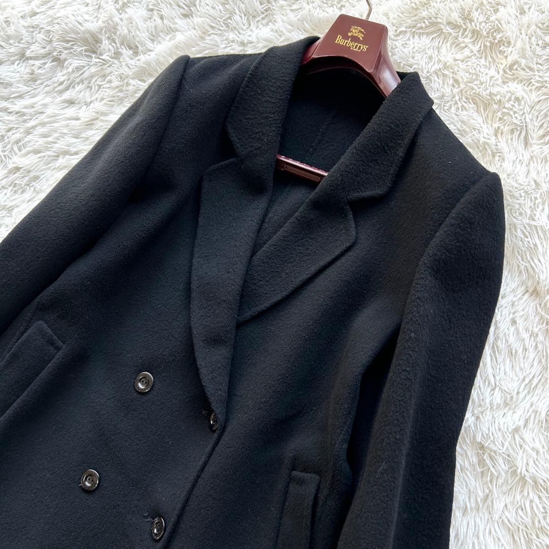 【極美品】バーバリー　ダブルブレスト　チェスターコート　カシミヤ混　黒　M相当