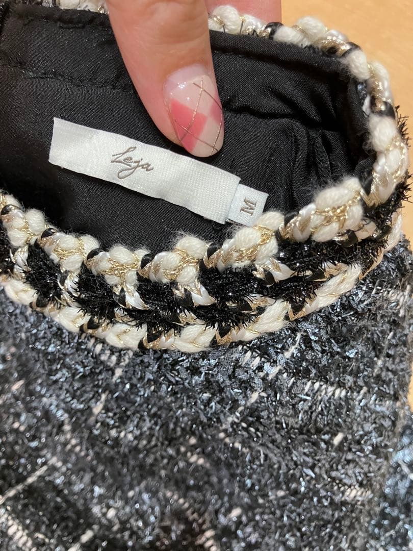 【1度のみの着用】LEJA ツイード柄ハイウエストソフトパフスリーブドレス　M