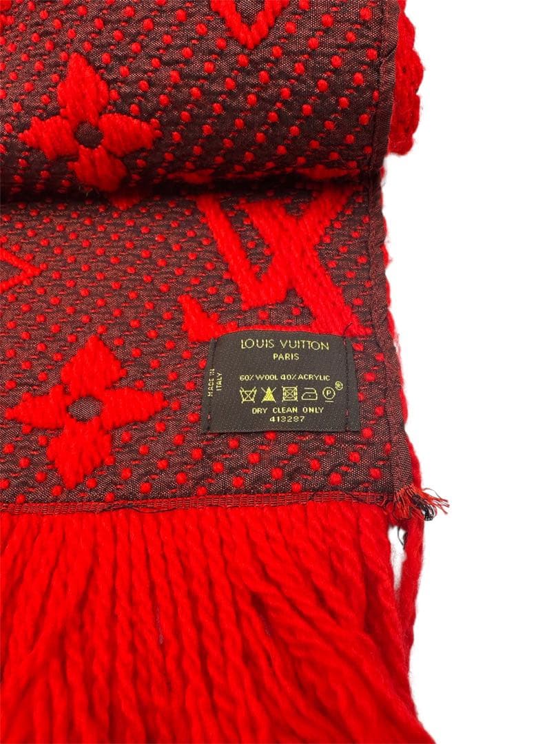 ルイヴィトン エシャルプ　ロゴマニア　マフラー　赤