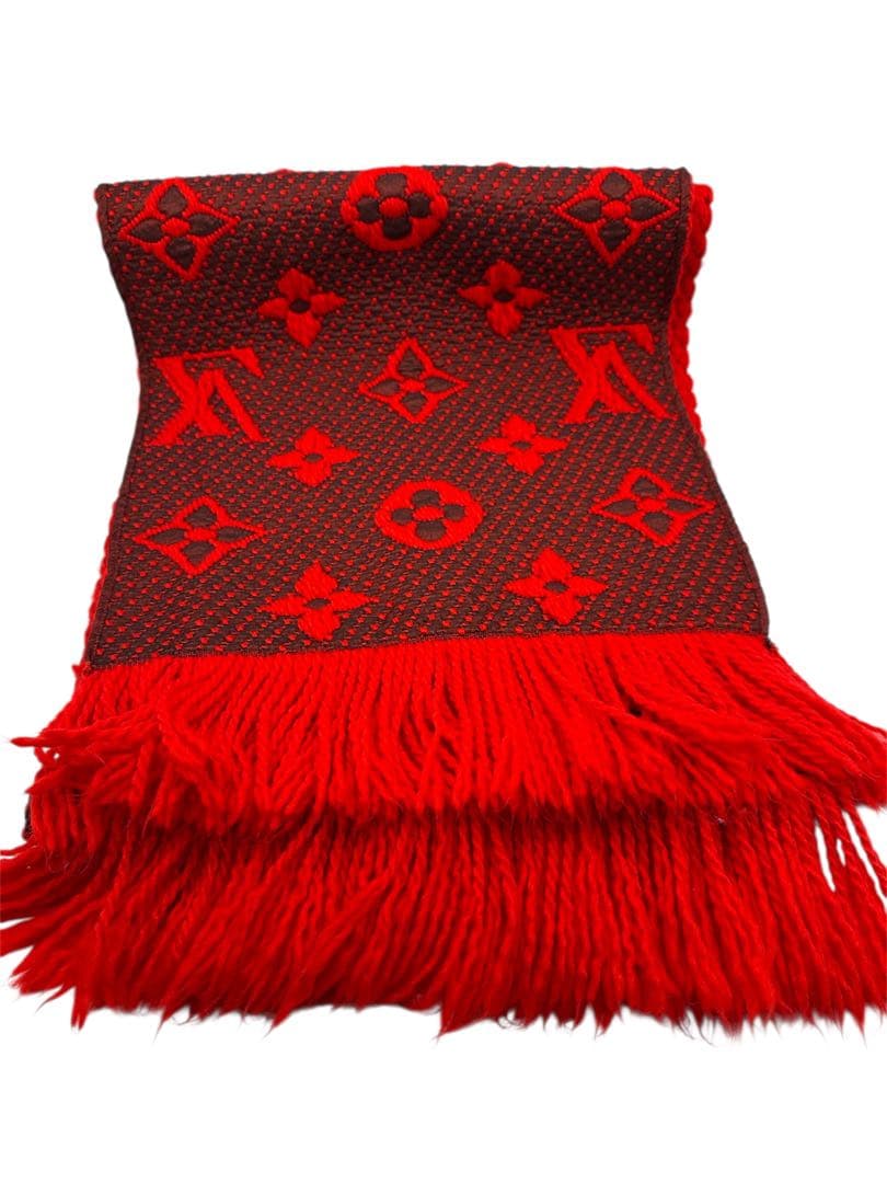 ルイヴィトン エシャルプ　ロゴマニア　マフラー　赤