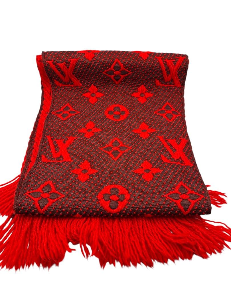 ルイヴィトン エシャルプ　ロゴマニア　マフラー　赤