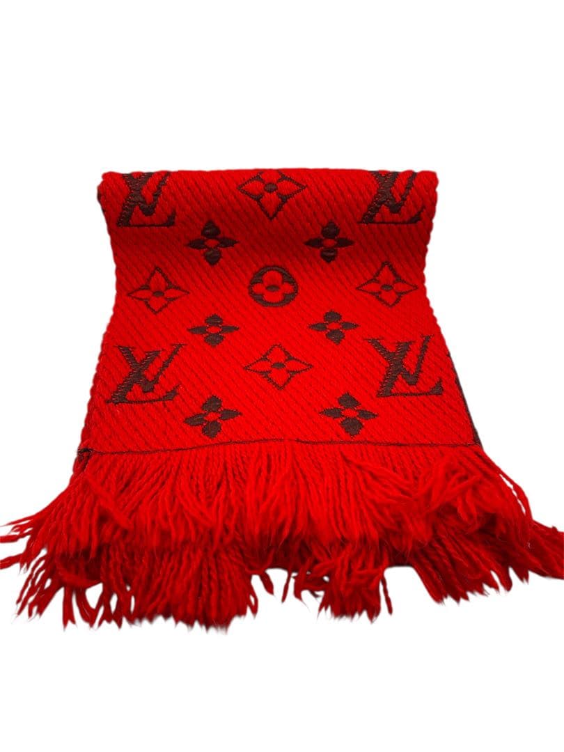 ルイヴィトン エシャルプ　ロゴマニア　マフラー　赤