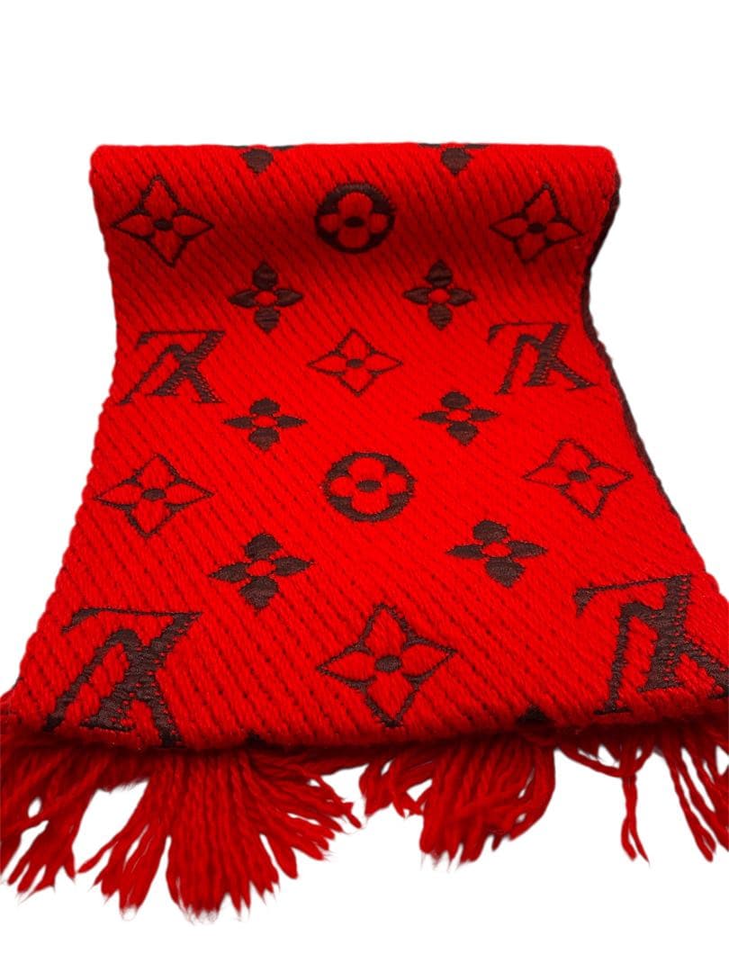 ルイヴィトン エシャルプ　ロゴマニア　マフラー　赤