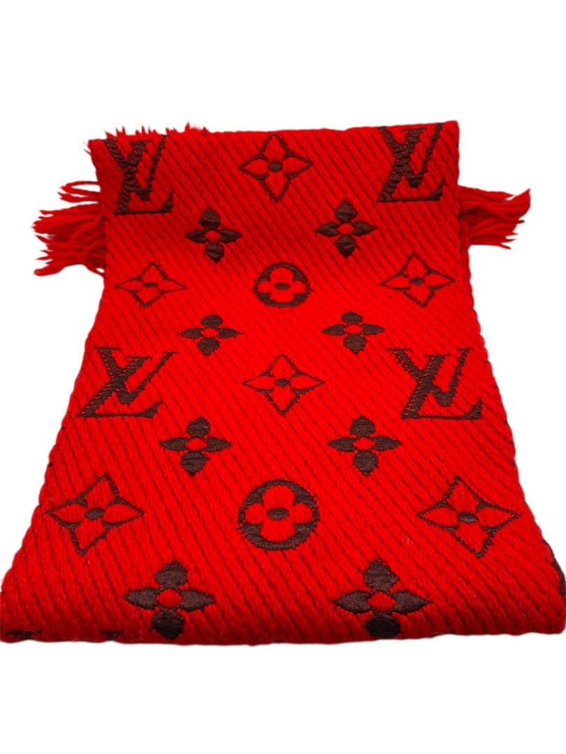 ルイヴィトン エシャルプ　ロゴマニア　マフラー　赤
