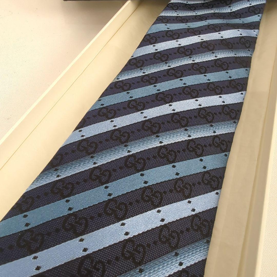 【新品 未使用級】GUCCI グッチ ストライプ GG柄 ネクタイ