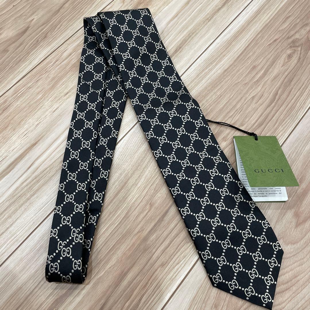 新品！未使用！GUCCI シルク ネクタイ ブラック GGロゴ