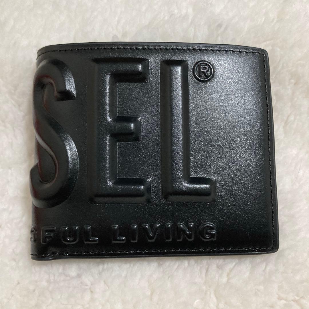 非売品✨箱付き DIESEL 3Dロゴ 二つ折り財布 レザー　ブラック　限定