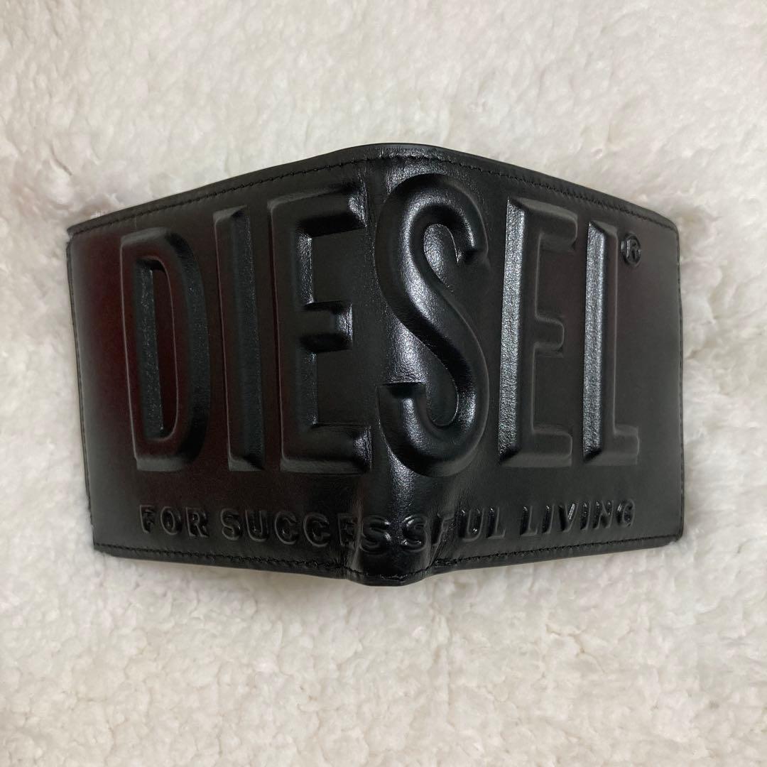 非売品✨箱付き DIESEL 3Dロゴ 二つ折り財布 レザー　ブラック　限定