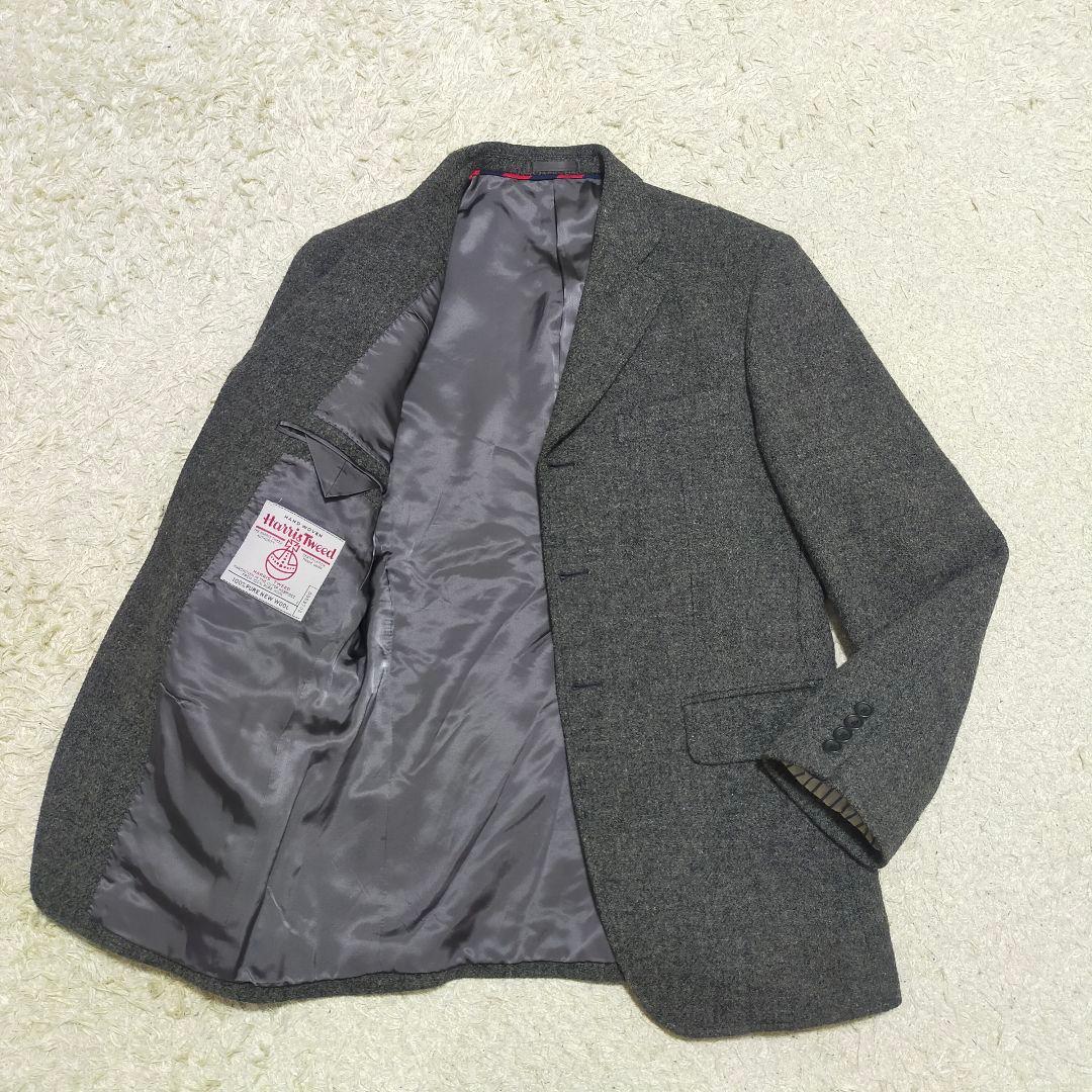 【大人ビジカジ】J.CREW×ハリスツイード・テーラードジャケット・灰・L~XL