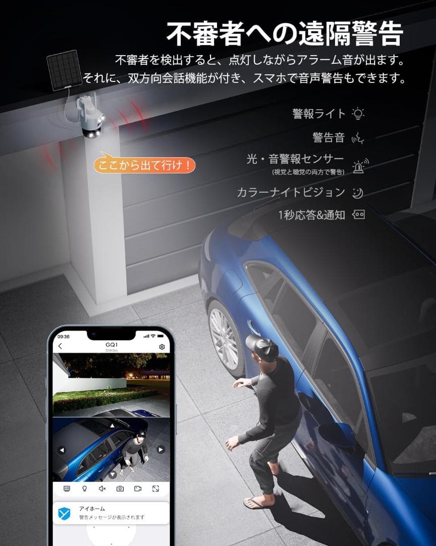 ✨新品未使用✨防犯カメラ360°死角なし ソーラー＆AI検知対応 人感センサー