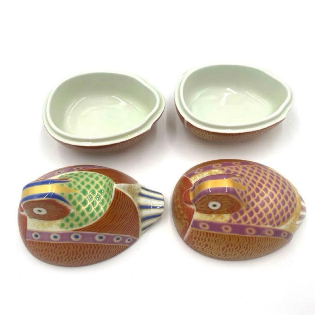 【☆お得なお品☆】【新品】有田焼幸楽窯　錦琳派おしどり蓋物雄雌セット　縁起物