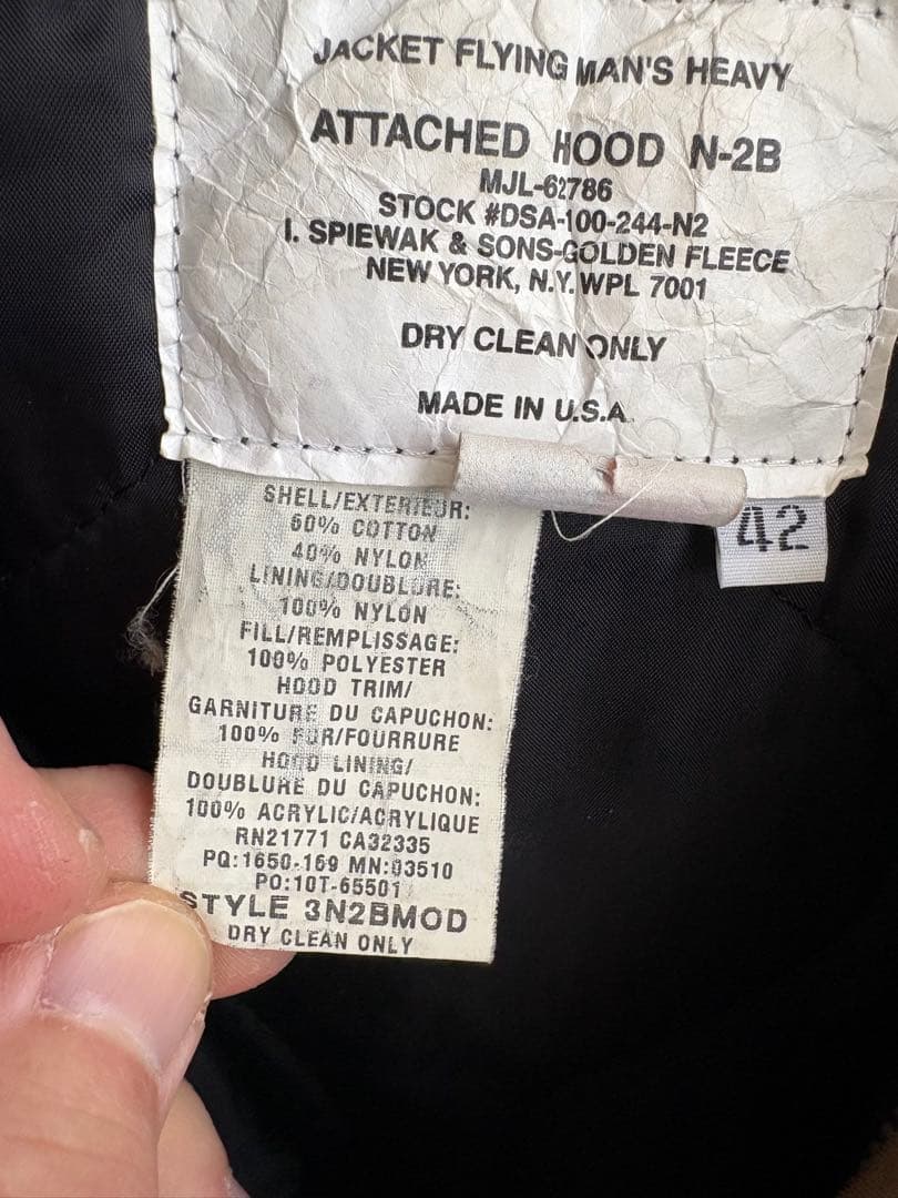 スピワックN-2B MOD サイズ42アメリカ製リアルファー