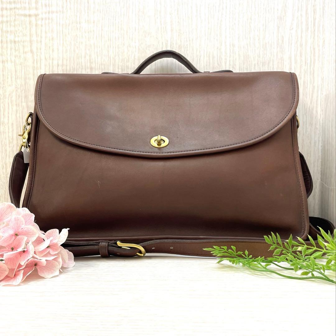 COACH コーチ ブラウンレザー ビジネスバッグ