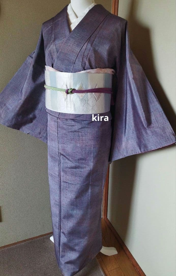 正絹　縞紬袷着物(八掛大島)