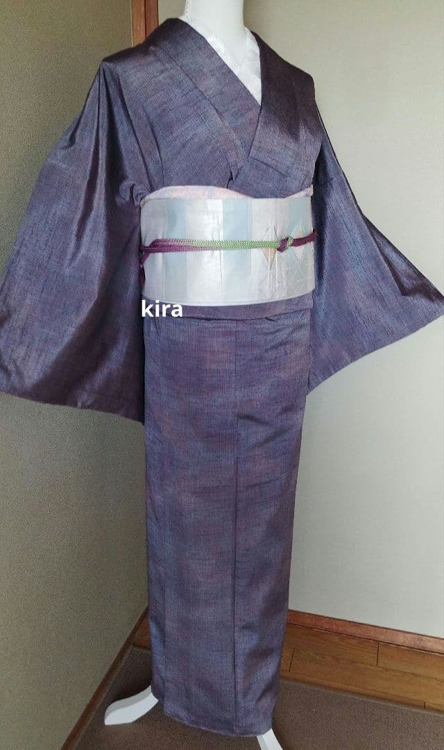 正絹　縞紬袷着物(八掛大島)